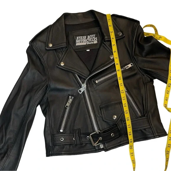 Byker Boyz Motorcycle Vintage Black Racing Leather Jacket Sz S